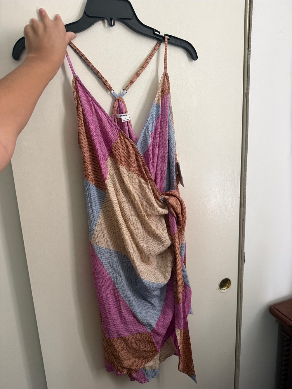 O'Neill Pink, Tan & Blue Geometric Wrap Swim Coverup